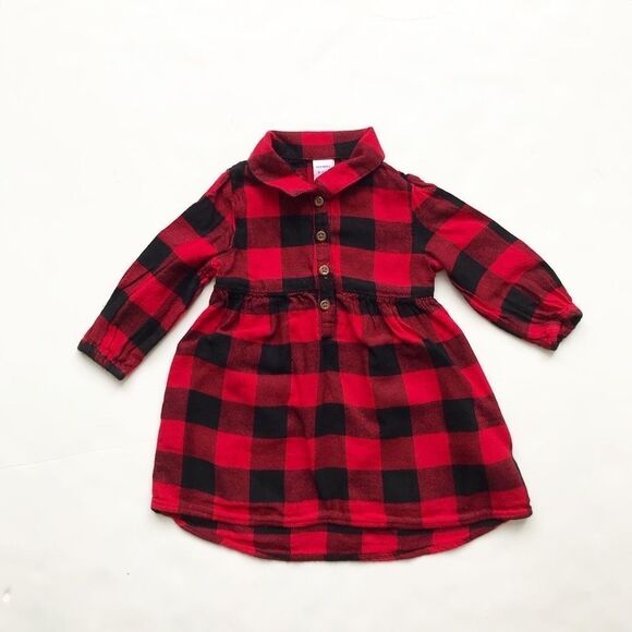 Old Navy red/black buffalo plaid dress EUC 6-12 months - Picture 1 of 5